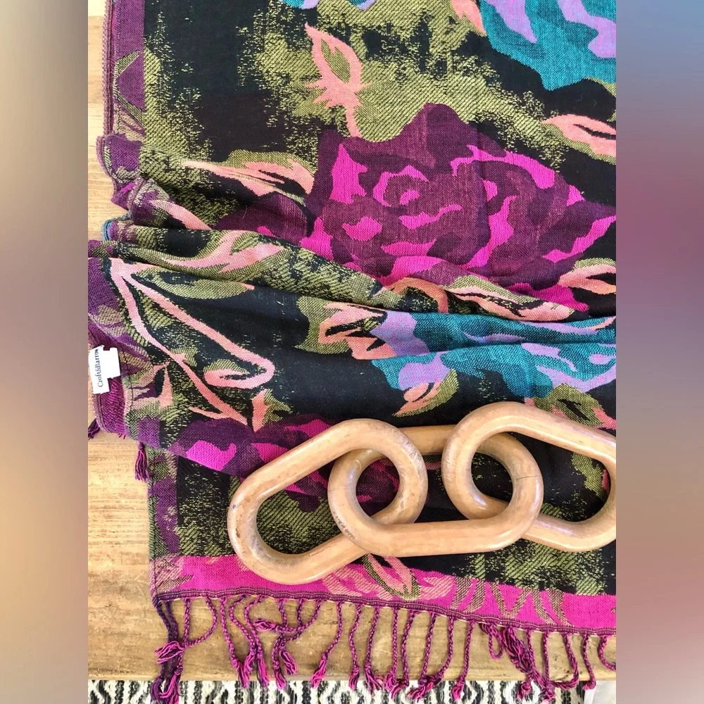 Craft & Borrow Rose Print Tassel Scarf